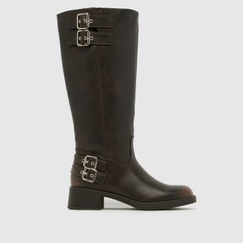 schuh Brown Disk Buckle Biker Womens Boots