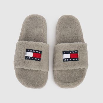 Tommy Hilfiger grey badge sherpa slide slippers Tommy Hilfiger grey badge sherpa slide slippers