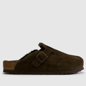 BIRKENSTOCK Dark Brown Boston Shearling Clog Womens Sandals