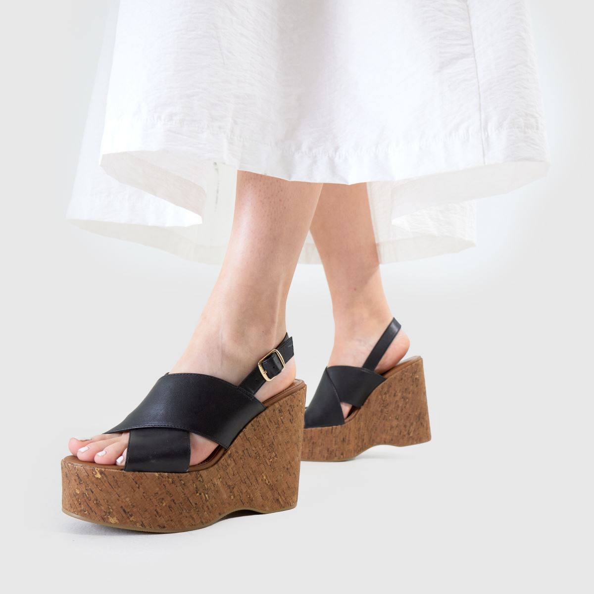 schuh Valentina Cork Wedge in Black