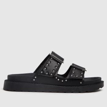 schuh black timmey stud buckle footbed sandals schuh black timmey stud buckle footbed sandals