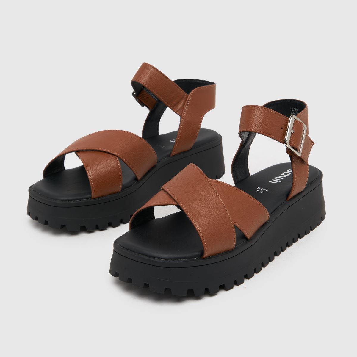 schuh Ladies Tan Brown Wide Fit Tera Sandals, Size: