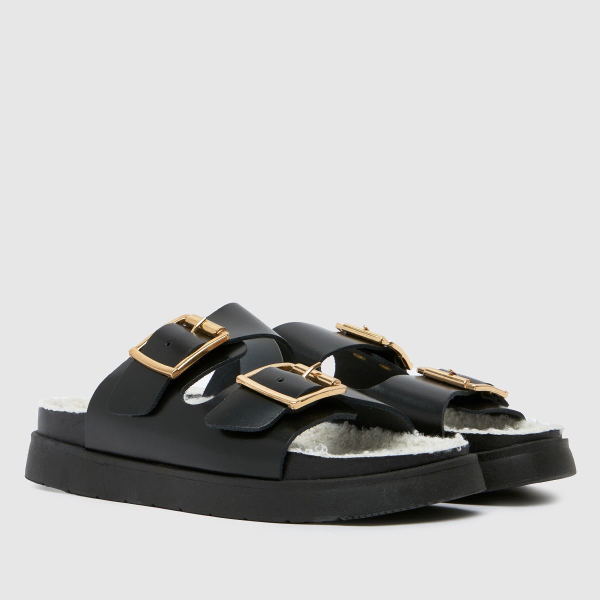 Womens Black schuh Truvy Buckle Footbed Sandals schuh