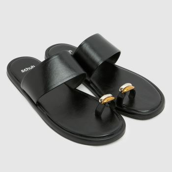 schuh Black Thyme Metal Toe Loop Womens Sandals
