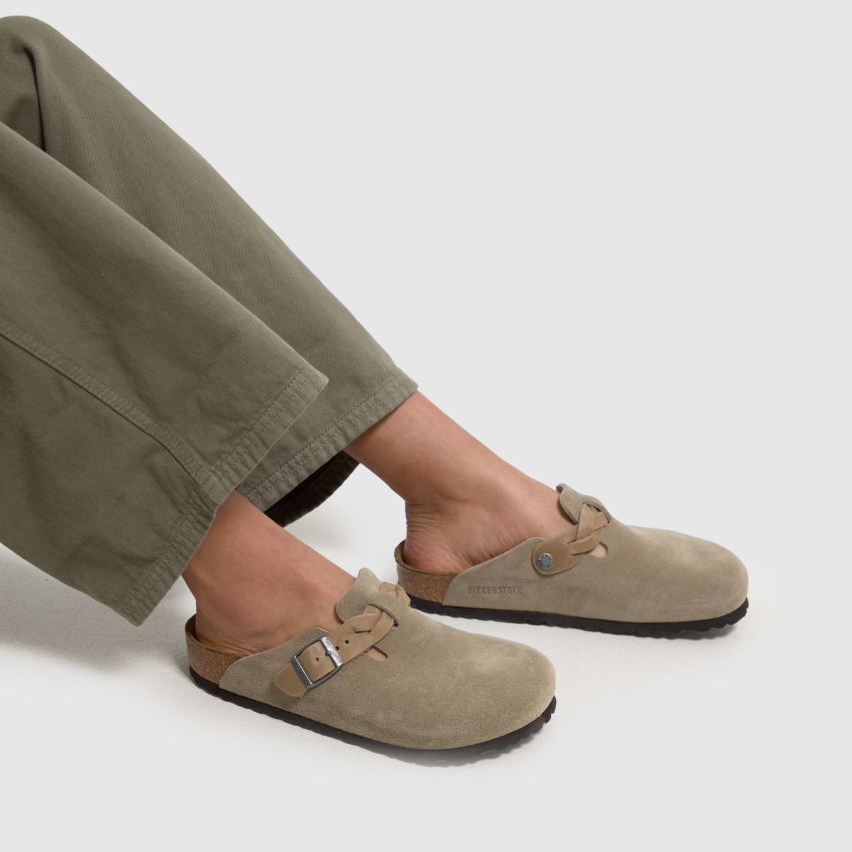BIRKENSTOCK Boston Braided Clog Sandals in Taupe