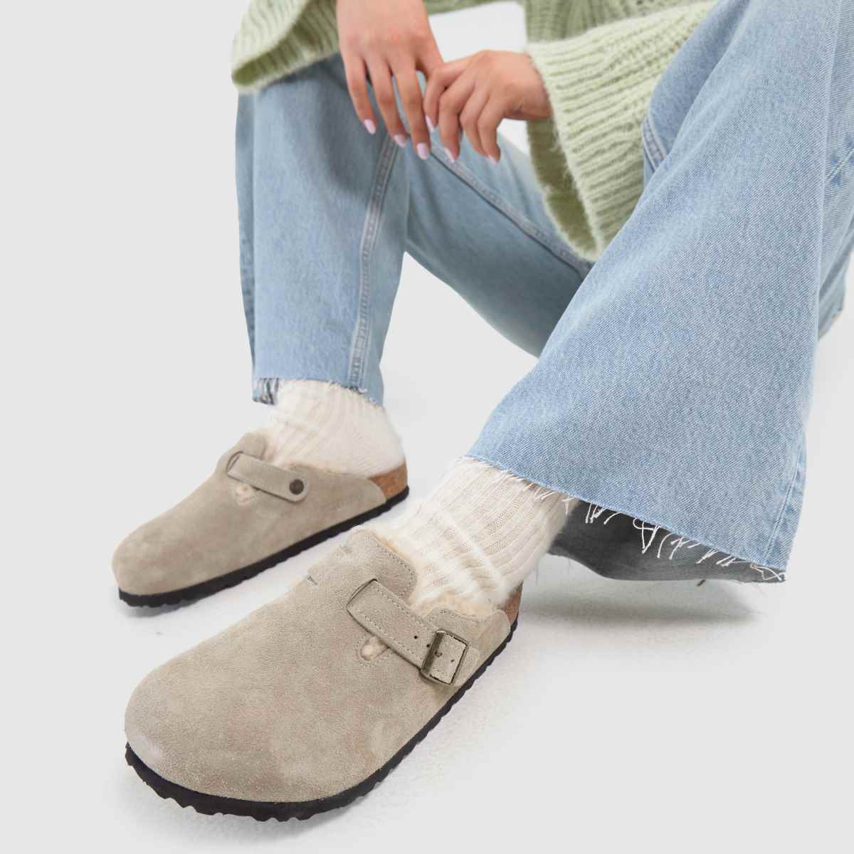 Womens Taupe BIRKENSTOCK Boston Shearling Clog Sandals schuh - Main Image