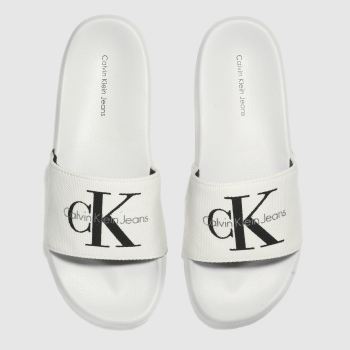 white calvin klein sliders womens