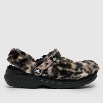 crocs black & brown classic lined cozy fuzz sandals crocs black & brown classic lined cozy fuzz sandals