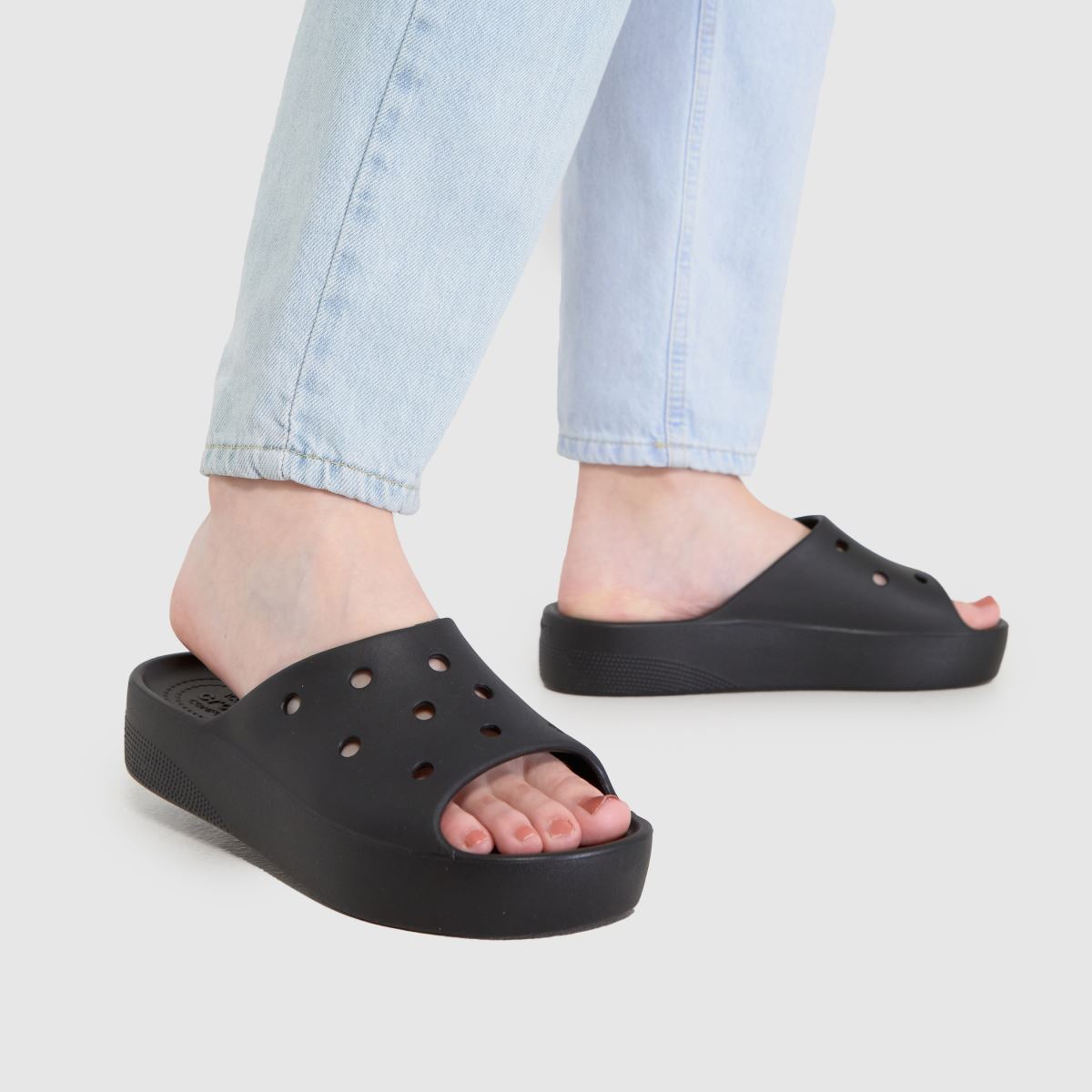 Womens Black Crocs Classic Platform Slide Sandals