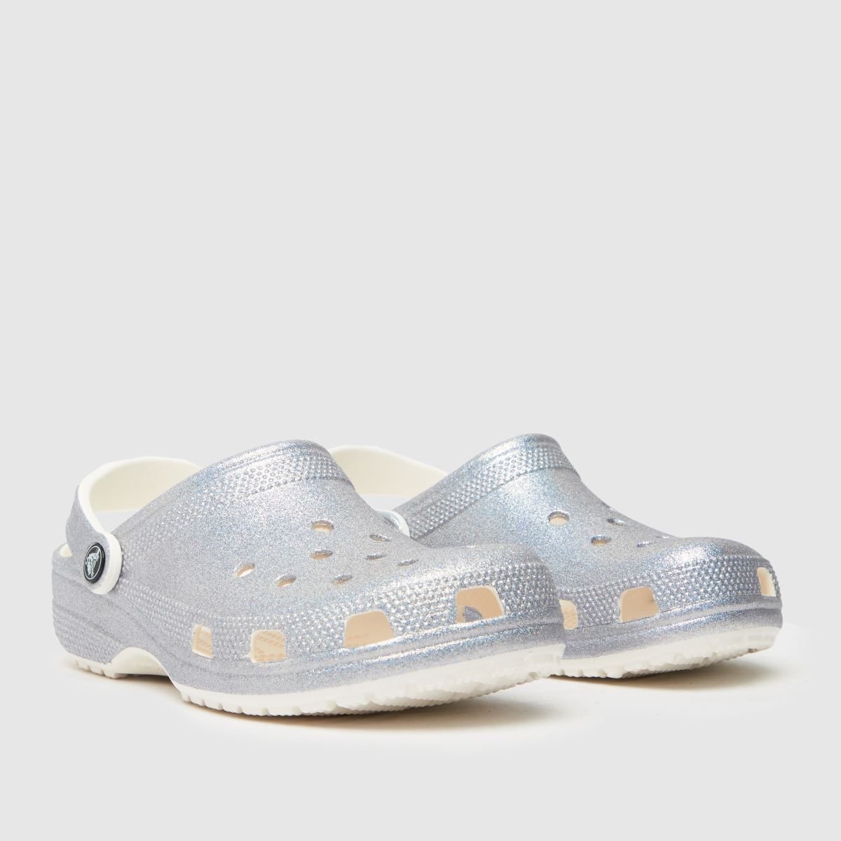 Womens Silver crocs Classic Glitter Clog Sandals schuh