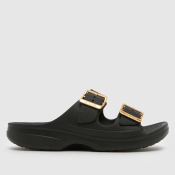 Crocs Black Saturday Metallic Buckle Womens Sandals