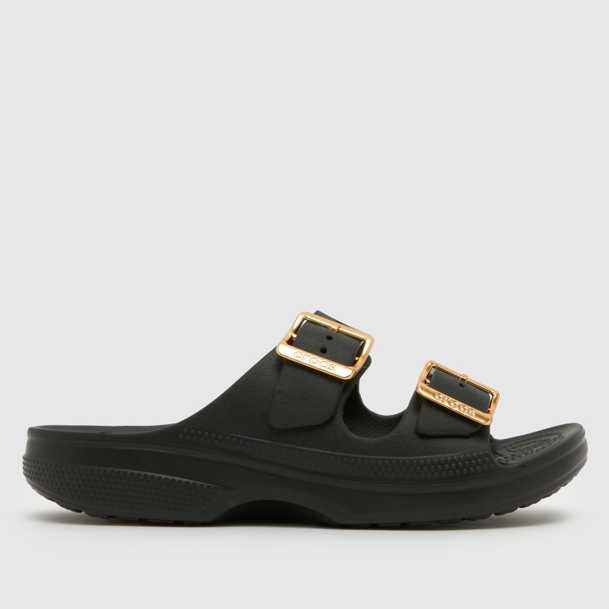 Crocs Saturday Metallic Buckle Sandals in Black