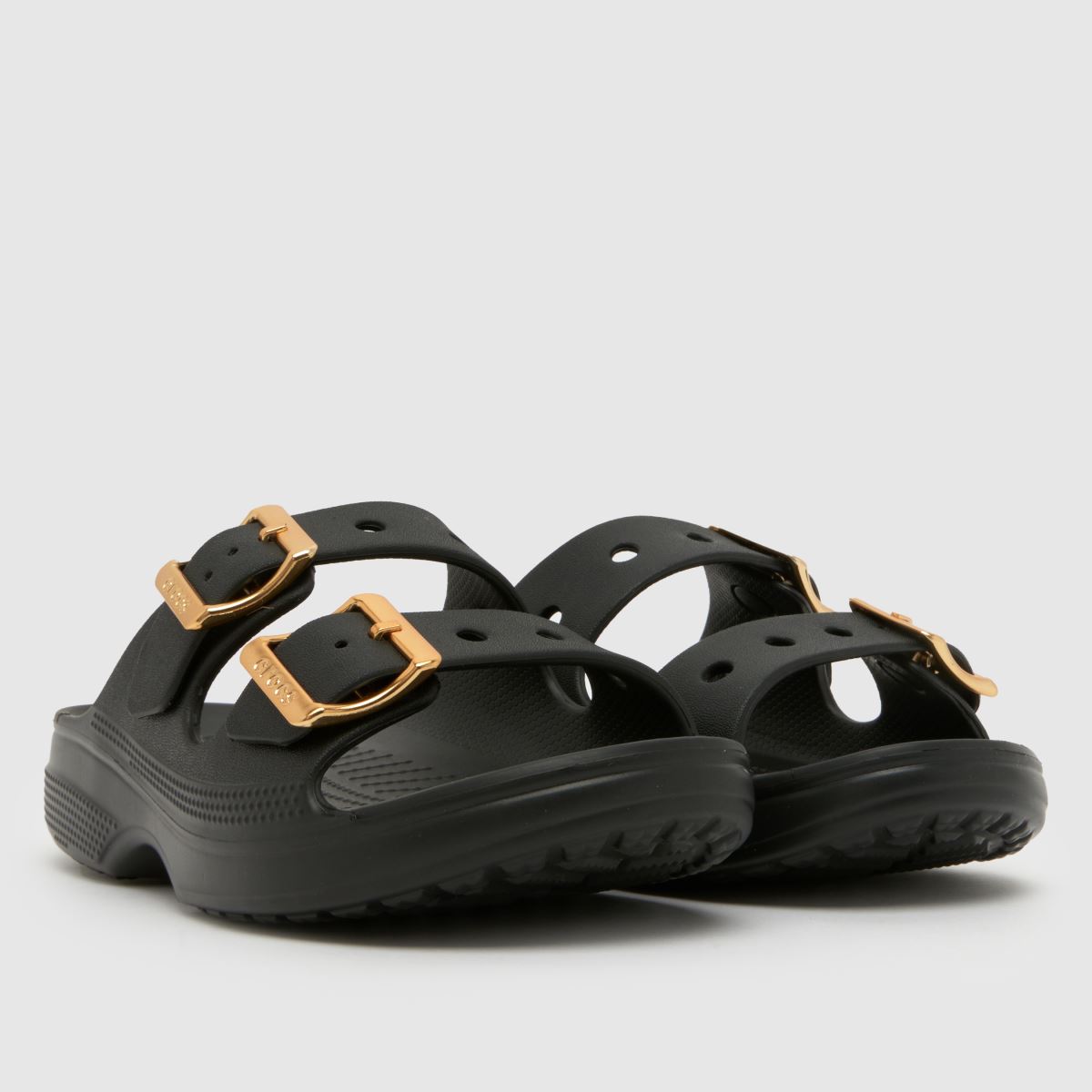 Womens Black Crocs Saturday Metallic Buckle Sandals | schuh