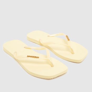 Havaianas Pale Yellow Slim Square Logo Metallic Womens Sandals
