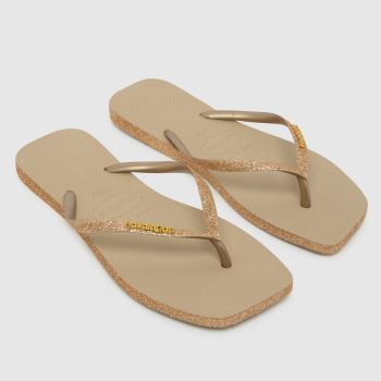 Havaianas Gold Square Sparkle Flip Womens Sandals