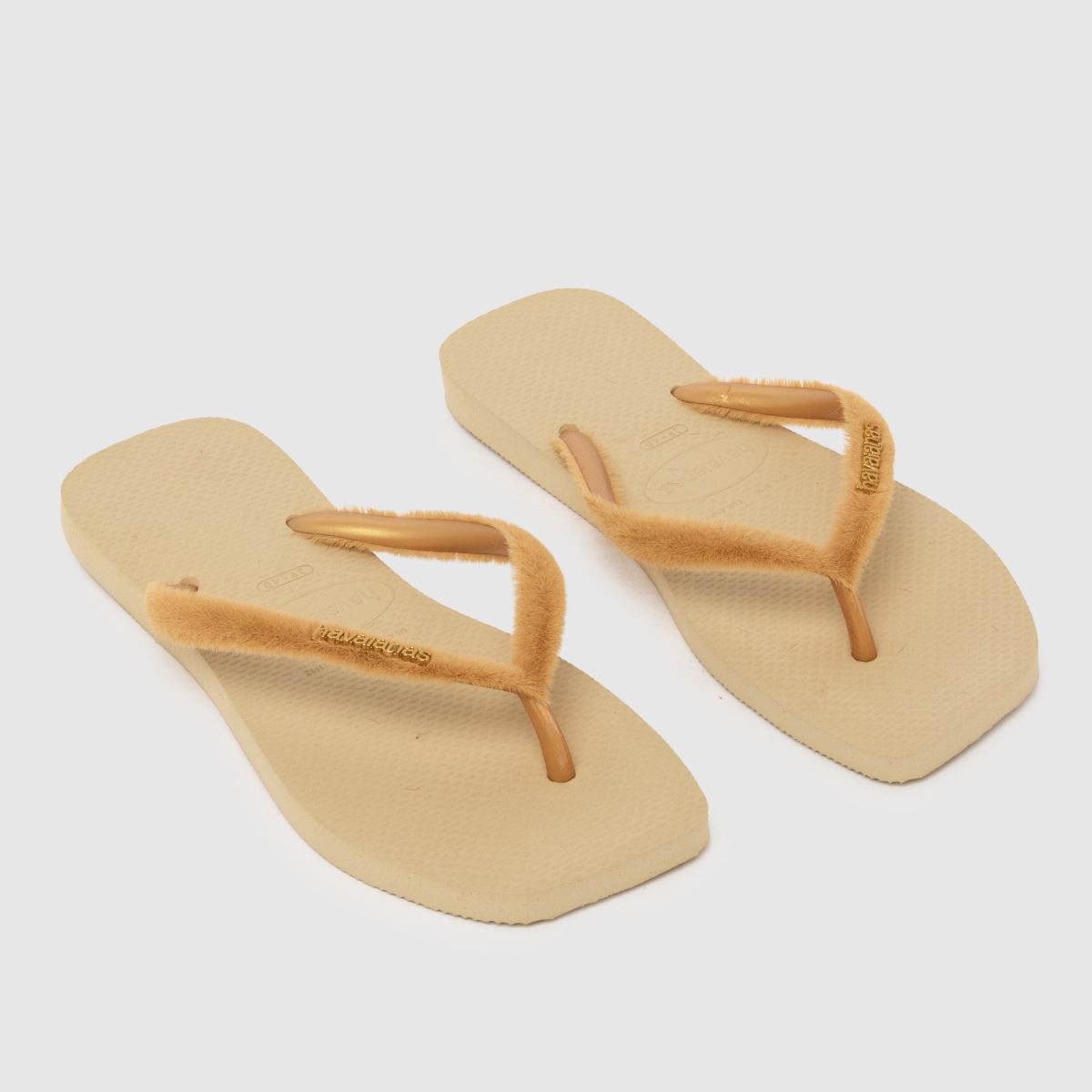 Havaianas Slim Square Logo Metallic Sandals in Beige