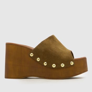 schuh Khaki Vixen Suede Wedge Clog Damen Sandalen