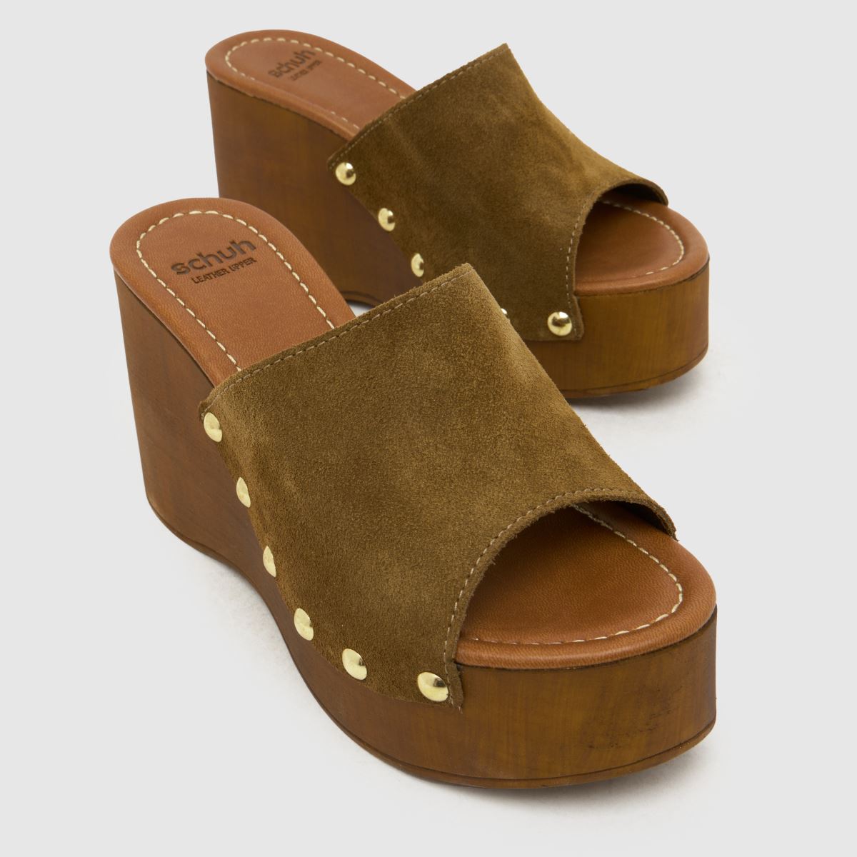 schuh Vixen Suede Wedge Clog in Khaki schuh Vixen Suede Wedge Clog 4