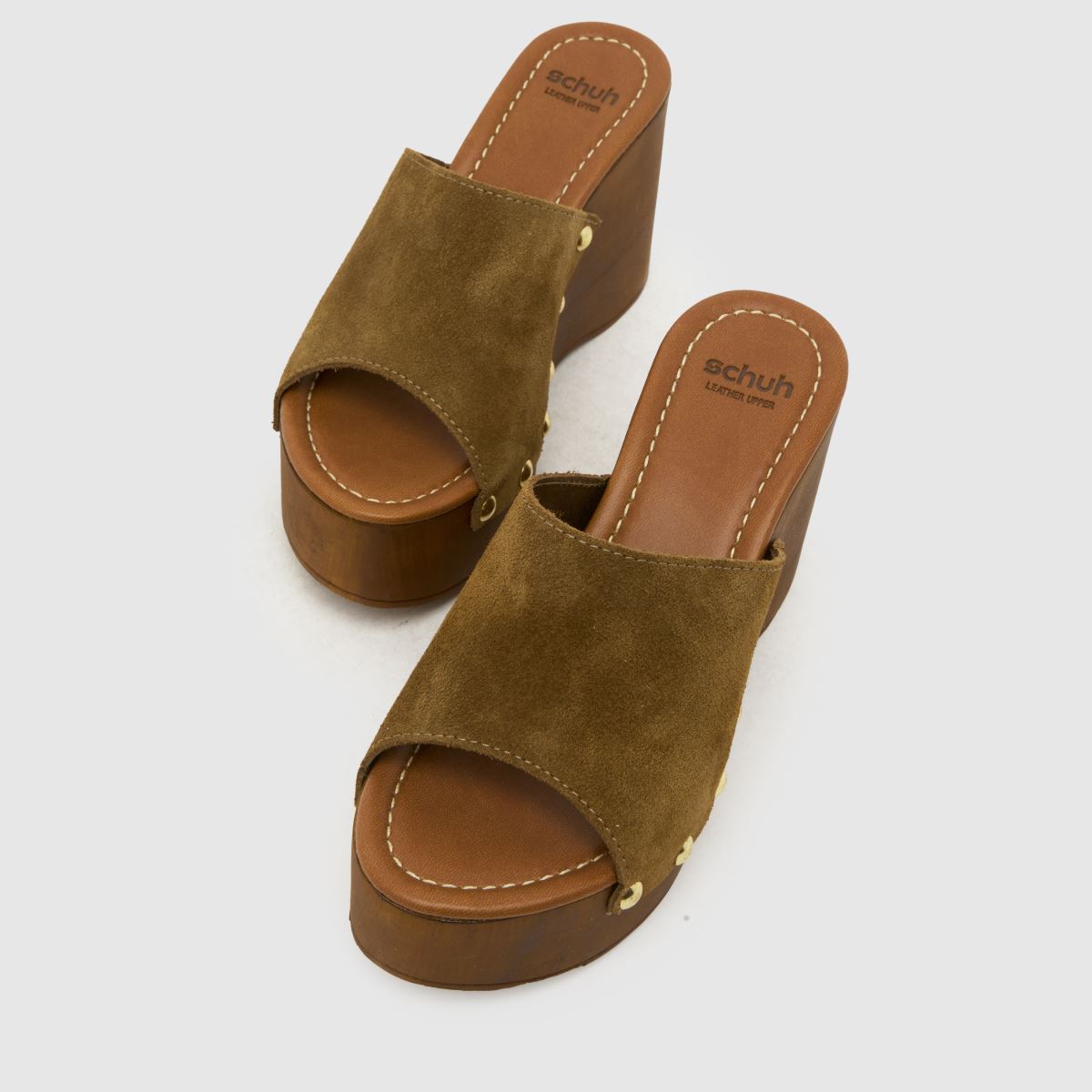schuh Vixen Suede Wedge Clog in Khaki schuh Vixen Suede Wedge Clog 7