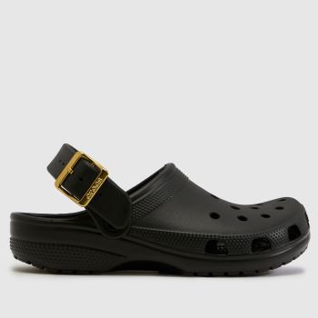 Crocs Black Classic Metallic Buckle Womens Sandals