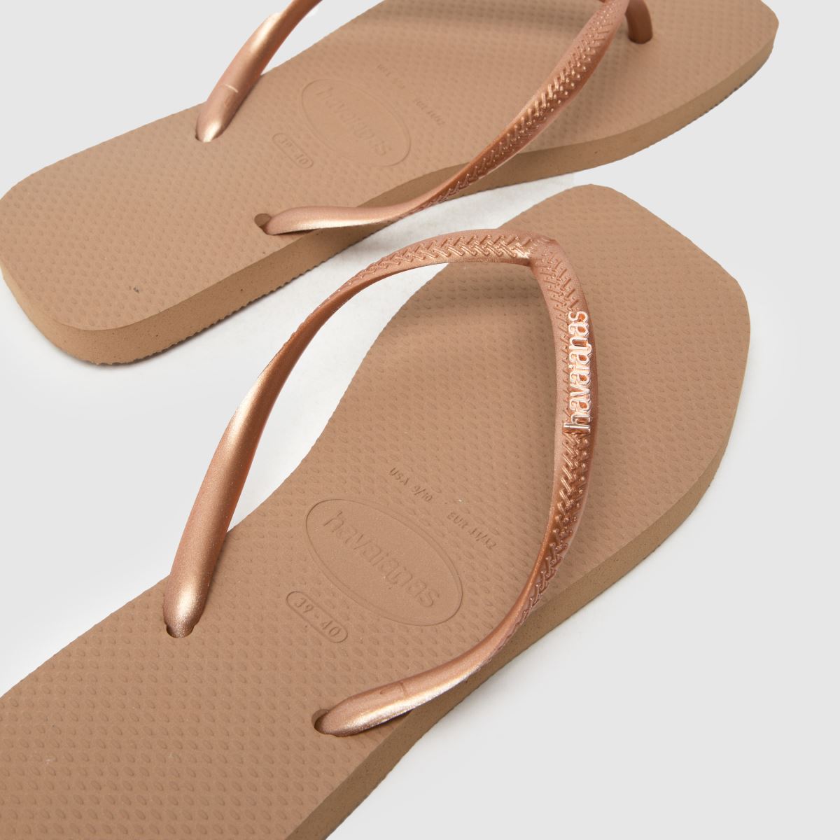 Womens Rose Gold Havaianas Slim Square Logo Metallic Sandals Schuh