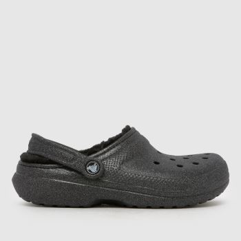Crocs Black Classic Fuzz Lined Clog Womens Sandals