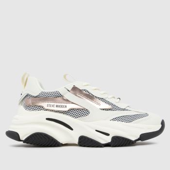 Steve Madden White & Gold Possession Womens Trainers