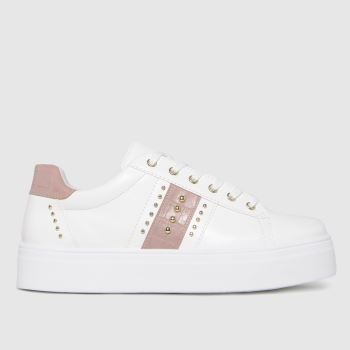schuh white & pink mina lace up studded trainers schuh white & pink mina lace up studded trainers