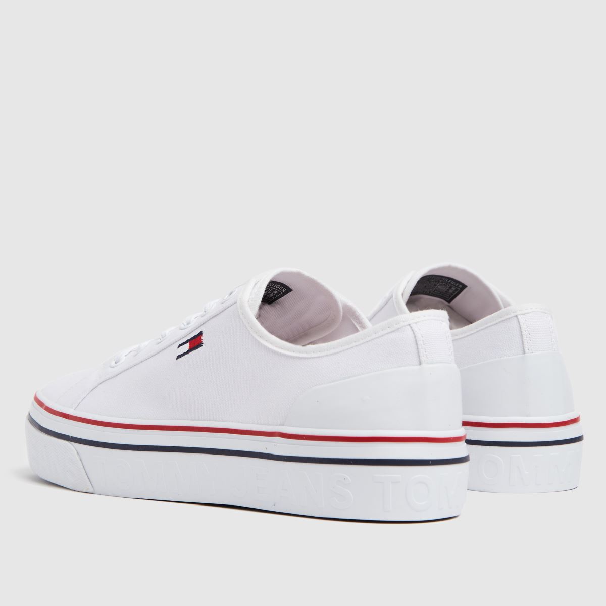 New Womens Tommy Jeans White Icon Flatform Leather Trainers Court Lace Up