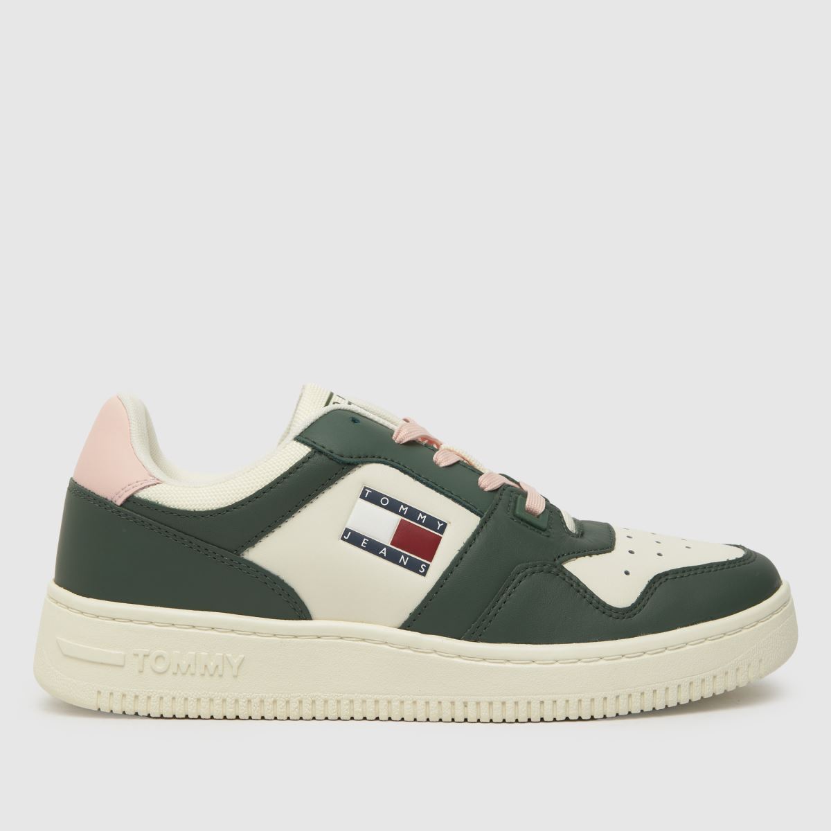 Tommy Jeans Retro Leather Basketball Trainers In Green, Size: 3.5 (EU 36)