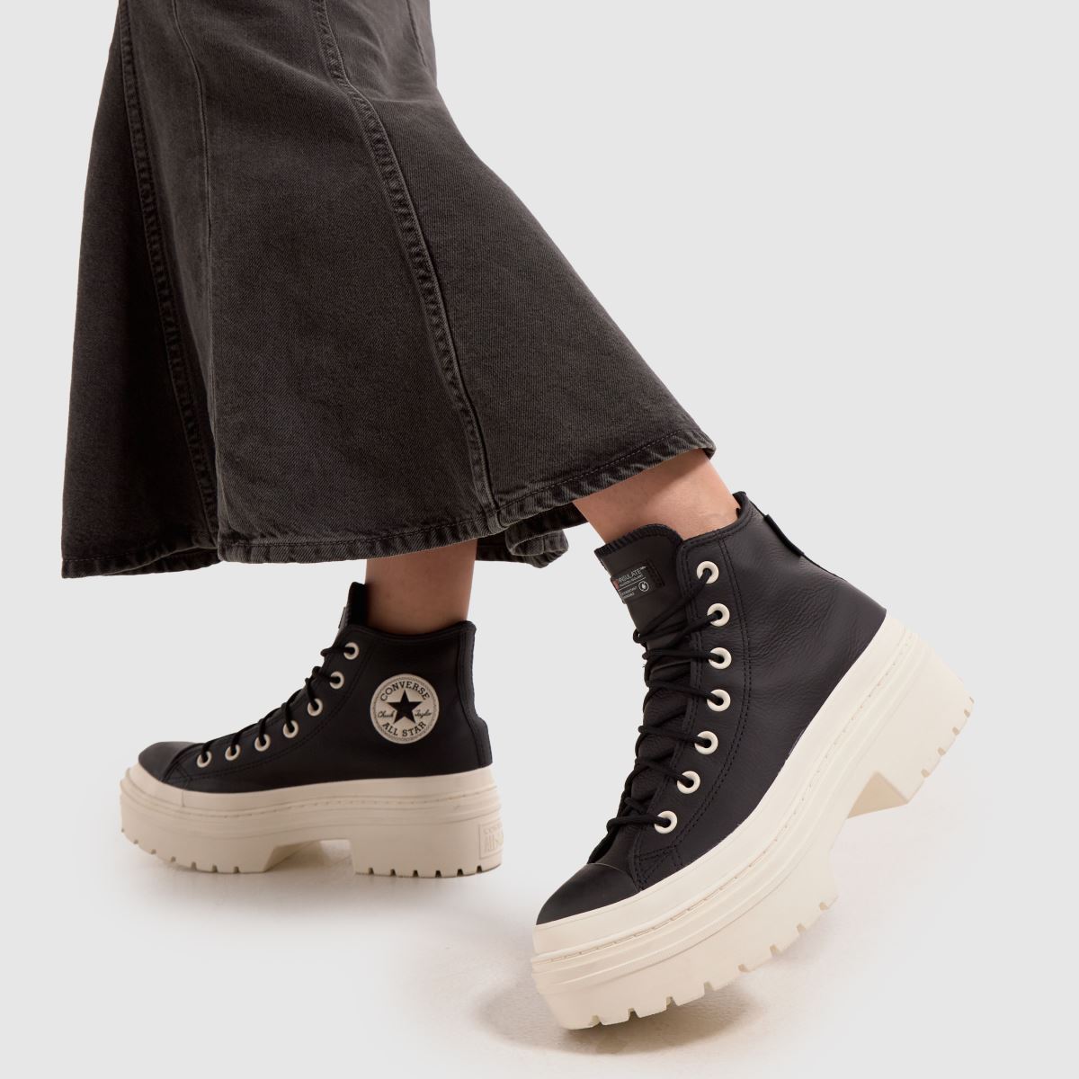 Waterproof Leather Platform Leather All Black Lugged Converse