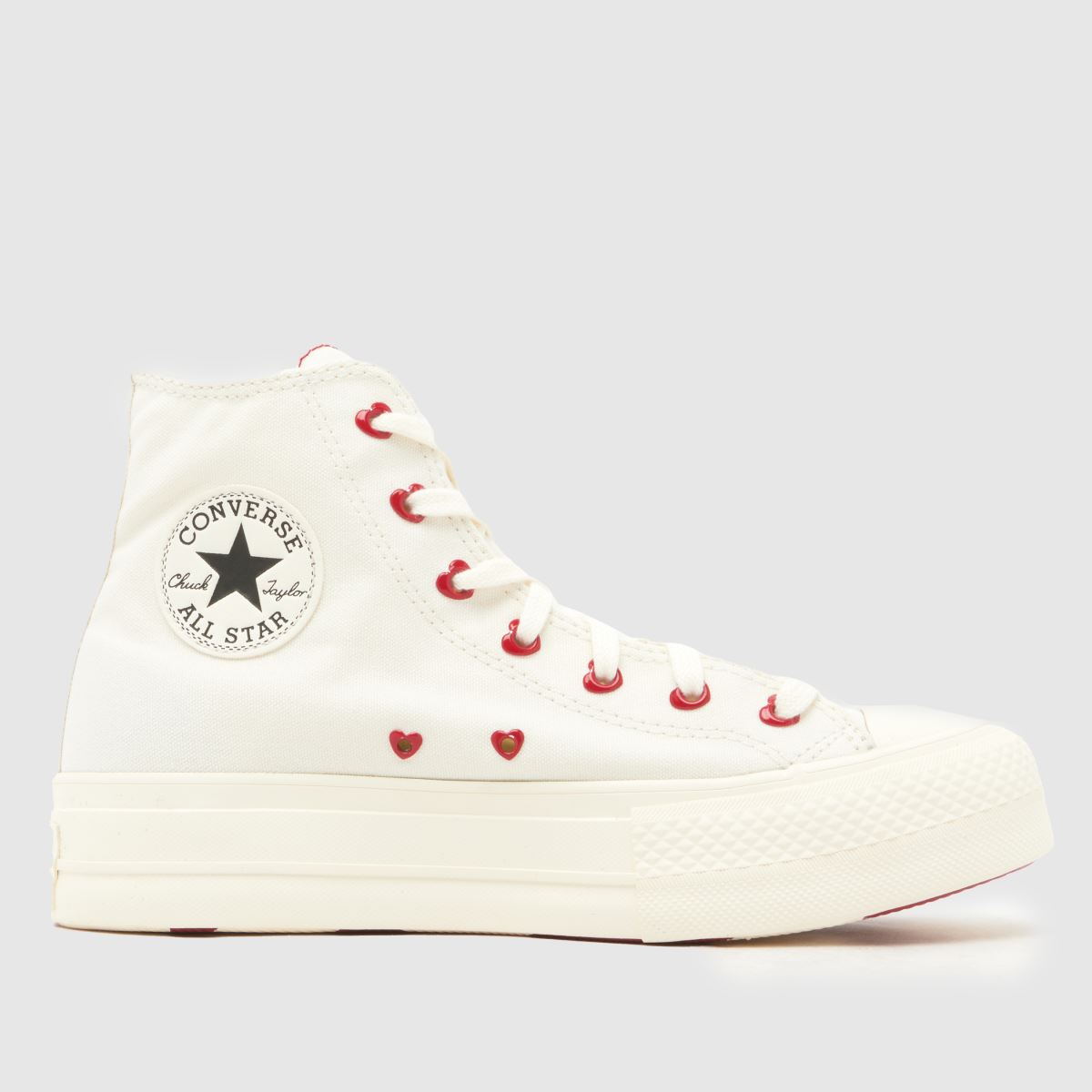 Converse Chucks in Love All Star Lift Trainers in White & Red