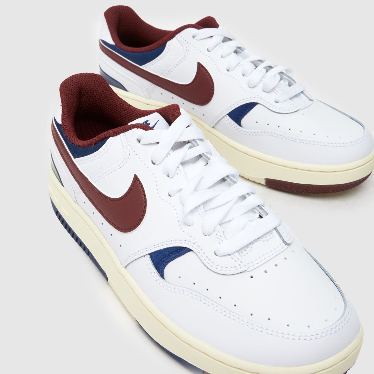 burgundy and white air force ones