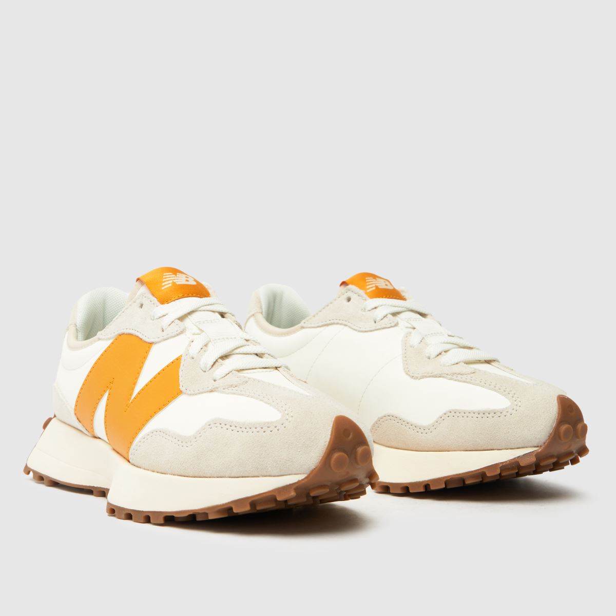 Womens White & Gold New Balance 327 Trainers schuh