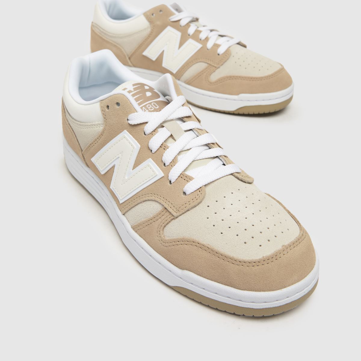 New Balance Women's 480 Trainers in White & Beige, Logo Detail, Suede, Size: 3.5 New Balance Women's 480 Trainers in White & Beige, Logo Detail, Suede, Size: 3.5