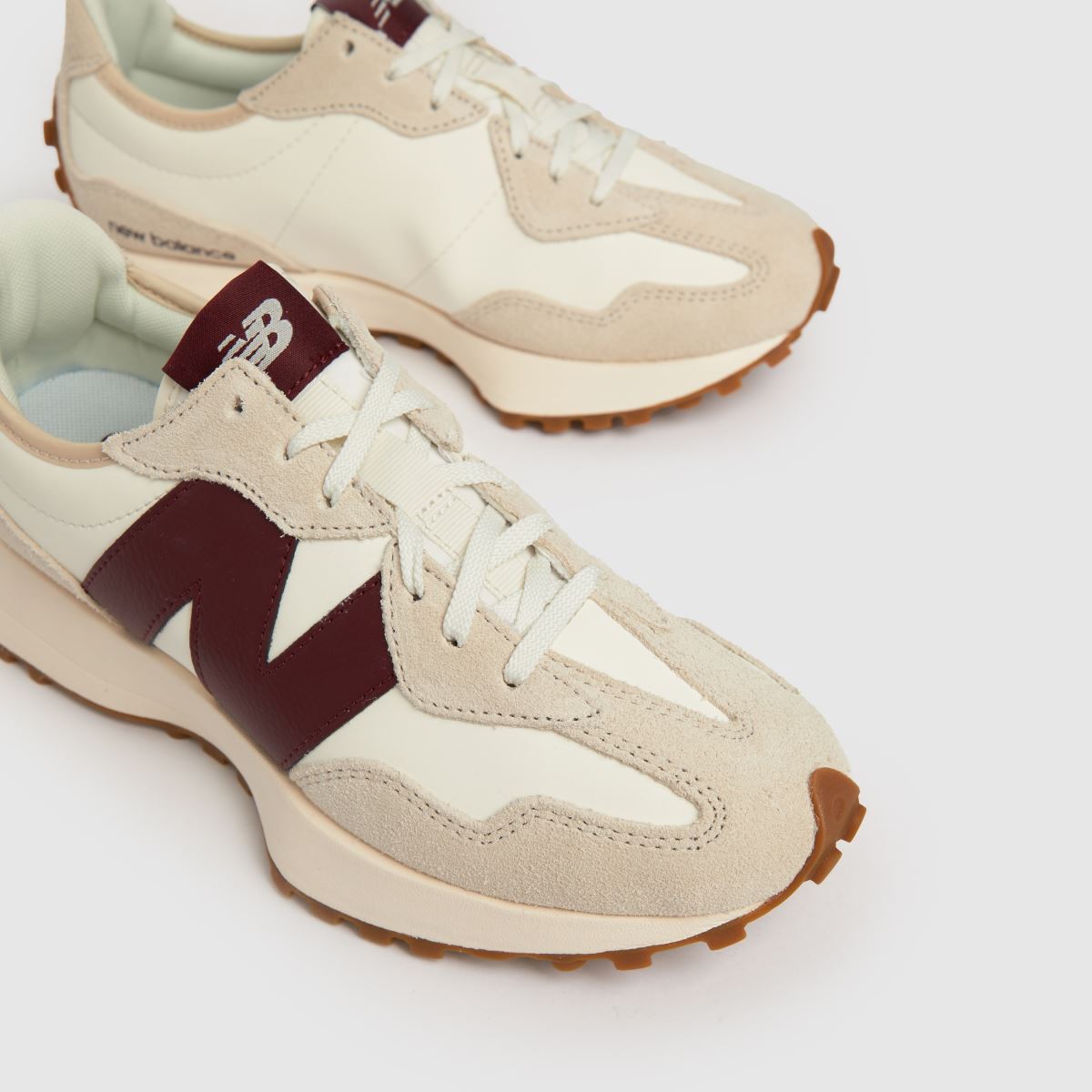 New Balance 327 Trainers in White & Burgundy