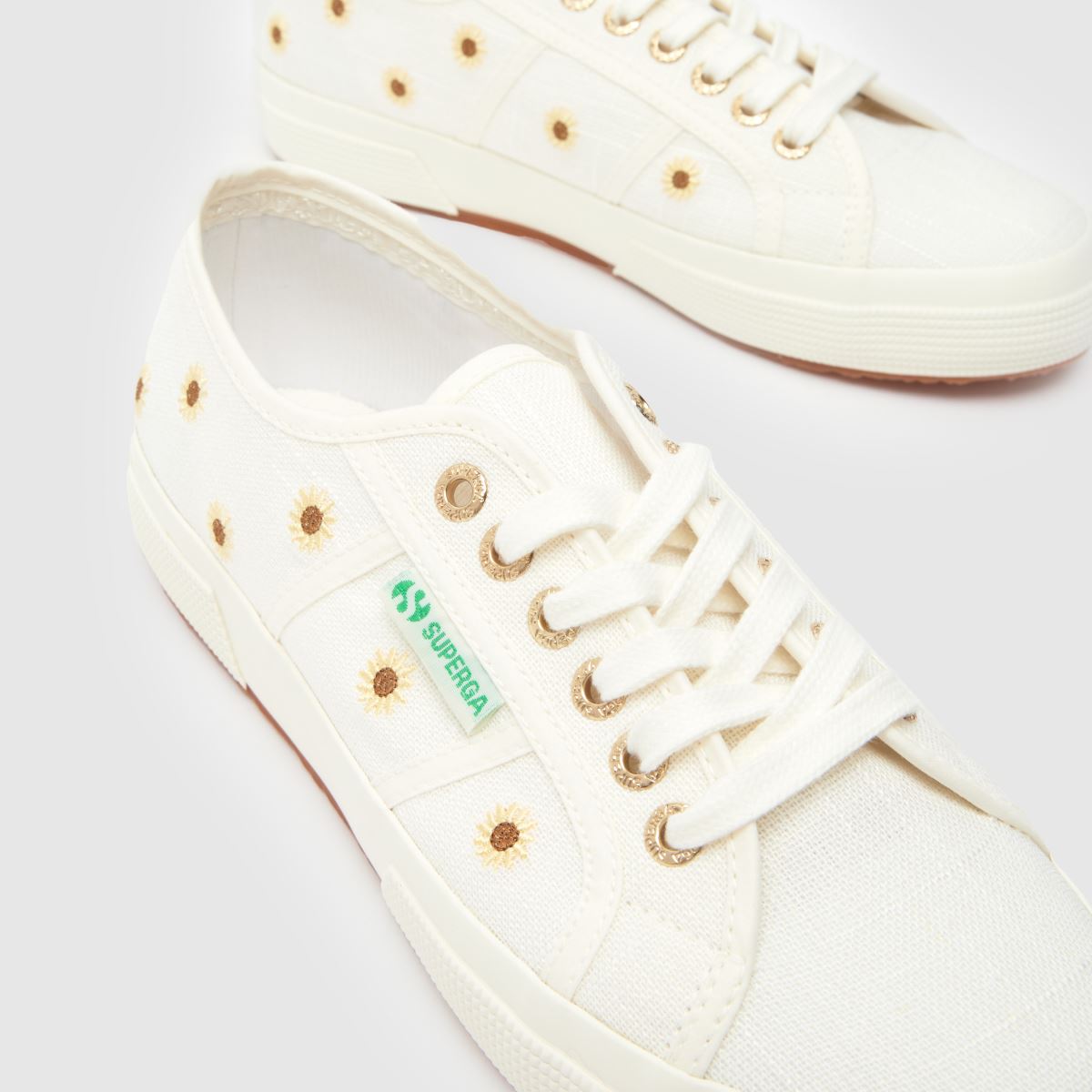 Womens White & Yellow Superga 2750 Embroidery Sunflower
