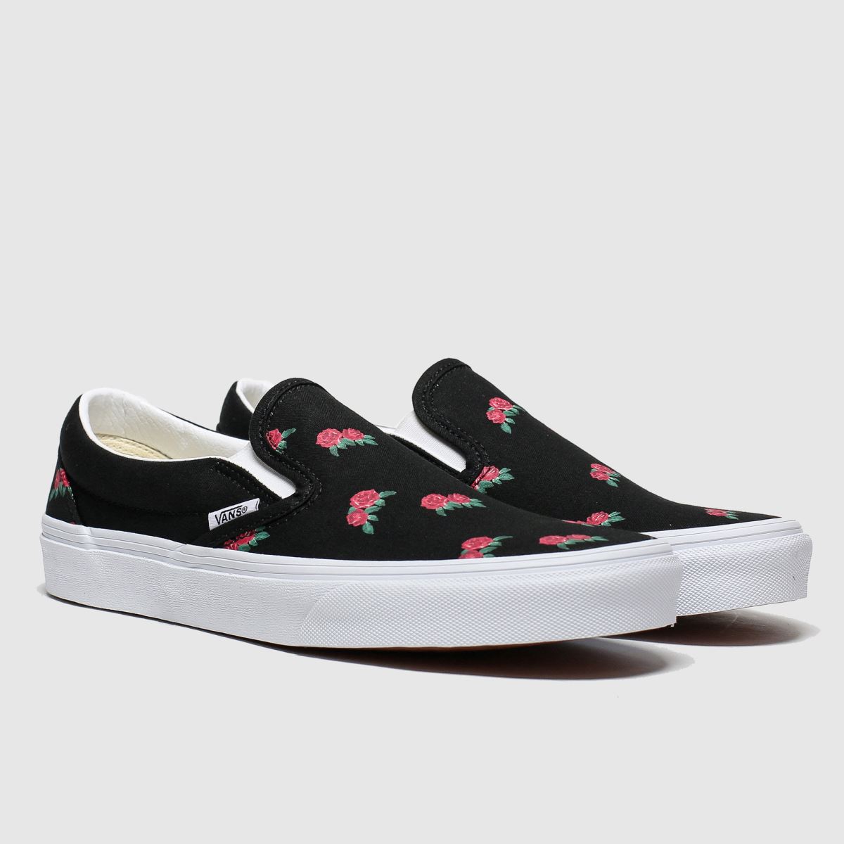 womens black & pink vans classic slipon rose print trainers schuh