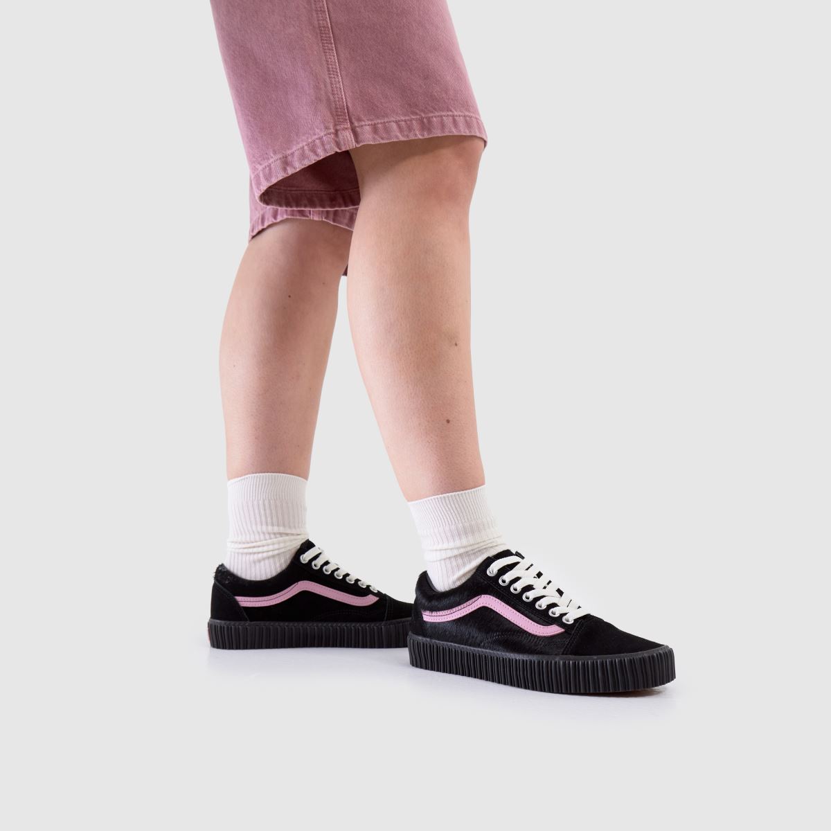 Womens Black pink Vans Old Skool Creeper Trainers schuh