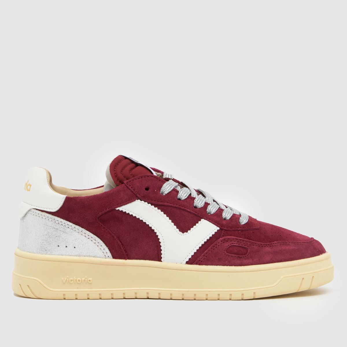 victoria Women’s Seul Trainers in Burgundy & Silver, Metallic, Suede, Size: 3