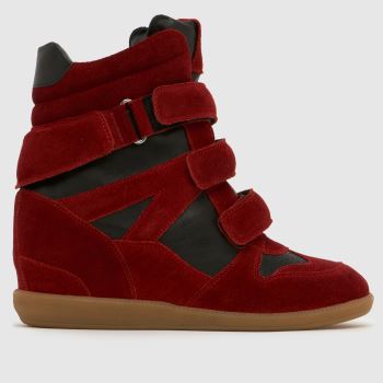schuh Black & Red Maxine Suede Wedge Womens Trainers