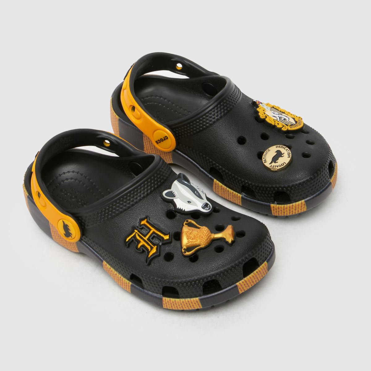 Kids Junior Black Multi Crocs Hufflepuff Clog Sandals schuh