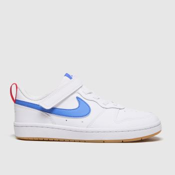Kids Unisex White Blue Nike Court Borough Low 2 Trainers Schuh