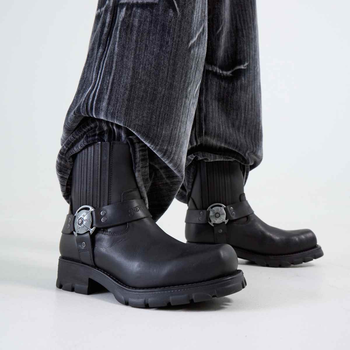 Ankle Boots Black Rocker Boots Womens Black NEW ROCK Low Biker