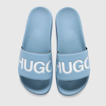 HUGO pale blue match slide logo sandals HUGO pale blue match slide logo sandals