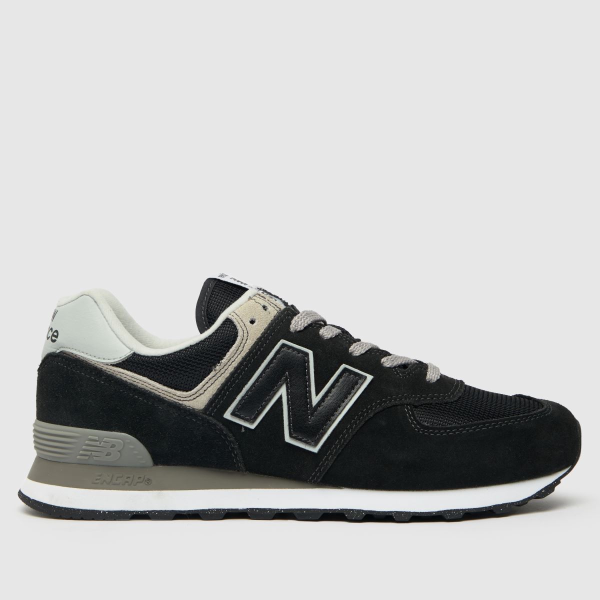 New Balance Men's 574 Trainers in Black & White, Suede, Size: 7