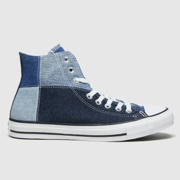 Converse navy & pl blue hi upcycled patchwor trainers Converse navy & pl blue hi upcycled patchwor trainers