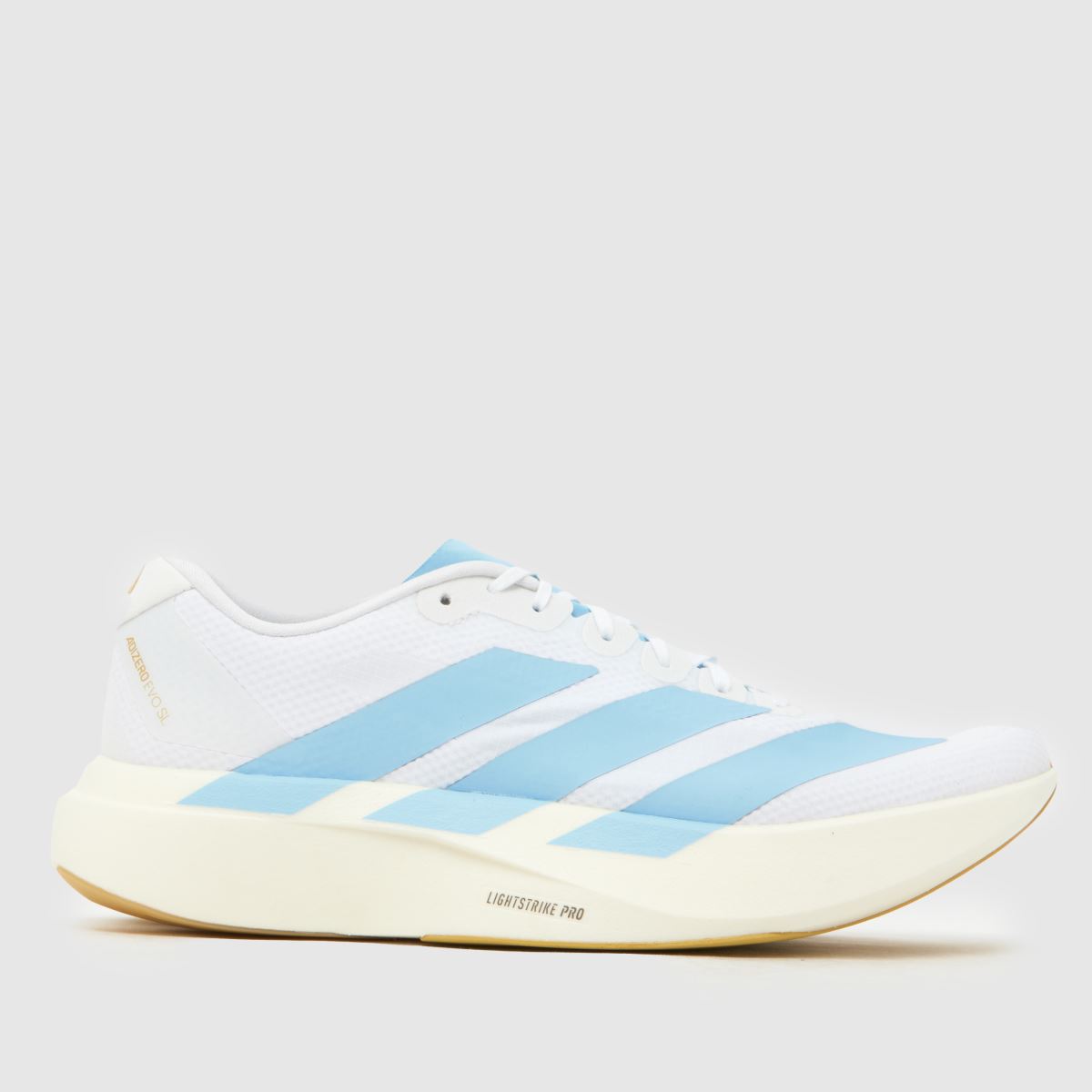 adidas Adizero Evo SL Trainers in White & Pl Blue