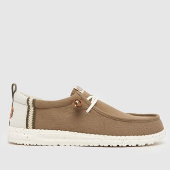 HEYDUDE Brown Multi Wally Craft Linen Mens Trainers
