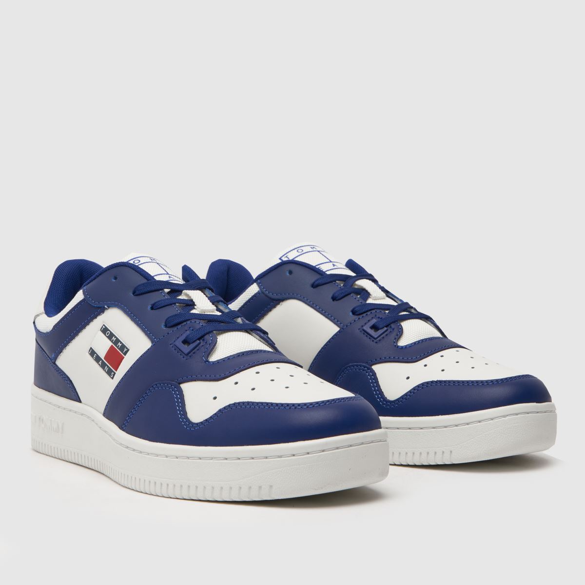 Mens White & Blue Tommy Jeans Basket Trainers schuh